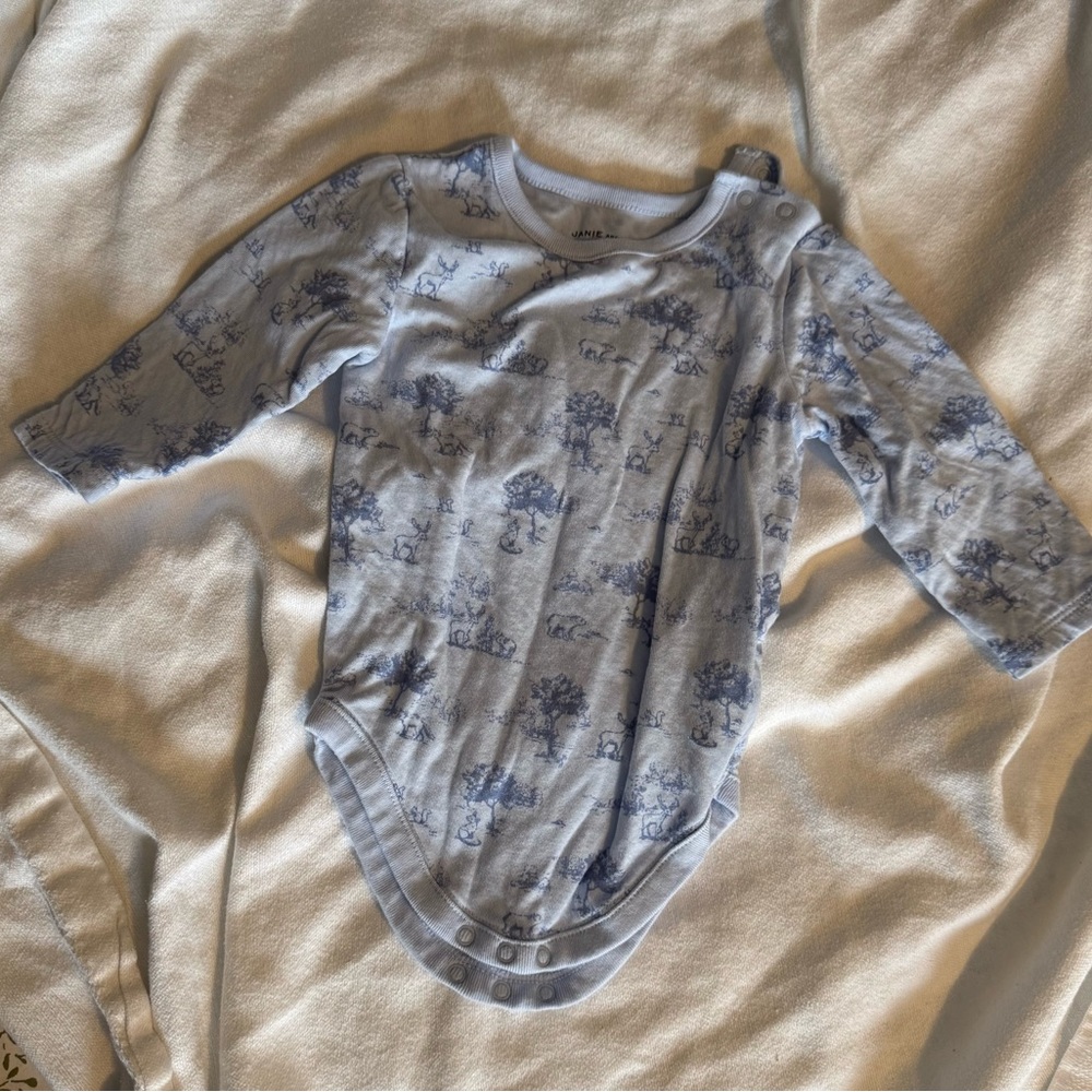 Janie and Jack Baby Woodland Toile Long sleeve onesie size 3-6mo, NEW